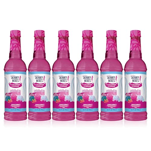 Jordan's Skinny Mixes Sugar Free Syrup, Unicorn Flavor, Fruit Flavored Water Enhancer, Drink Mix for Ice Tea, Lemonade & More, Zero Calorie Flavoring, Keto Friendly, 25.4 Fl Oz, 6 Pack