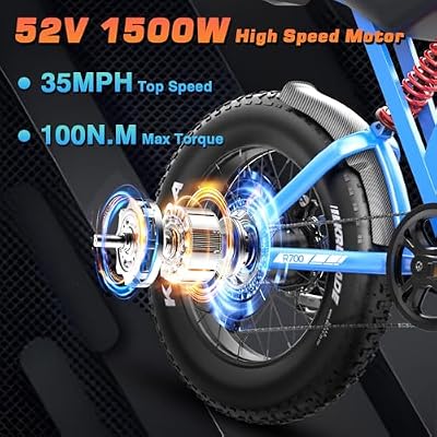 Electric Dirt Bike - Peak 1500W Electric Bikes for Adults/Teens, 35MPH, 52V 25Ah, 20 Inch All-Terrain Fat Tire Electric Motorcycle, 7-Speed, Dual Suspension & Hydraulic Brakes