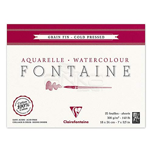 Bloc encollé de 25 feuilles de papier aquarelle Fontaine grain fin, 300 g/m², 18x24 - Lot de 2