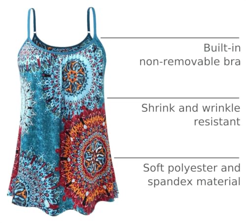Image of Air Curvey Camisole for Women Bulid in Bra Casual Flowy Cami Adjustable Spaghetti Strap Tank Top Pleated Loose Fit S-XXXXL