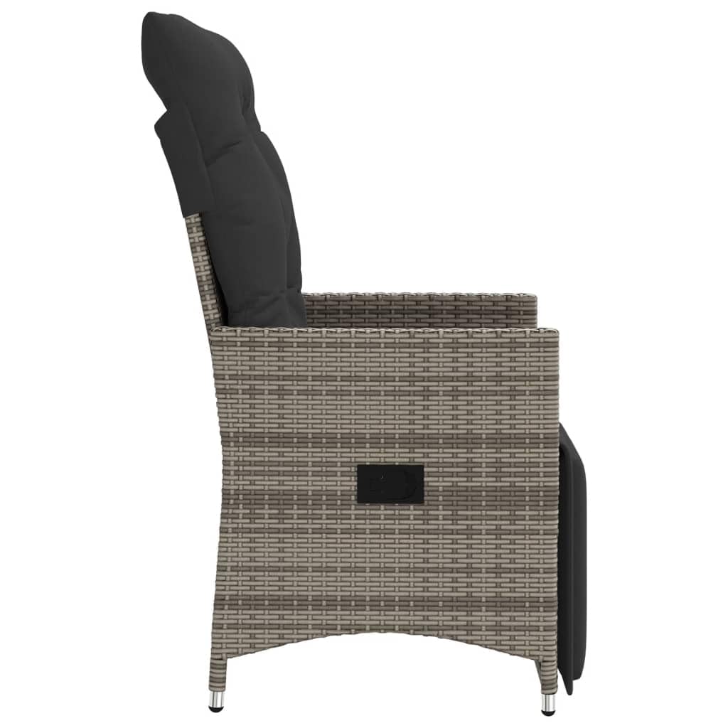 Poltrona da giardino regolabile con cuscino, 2 pezzi, grigio polyrattan, in rattan sintetico, per esterni, con schienale e poggiapiedi regolabili, rivestimenti lavabili rimovibili,