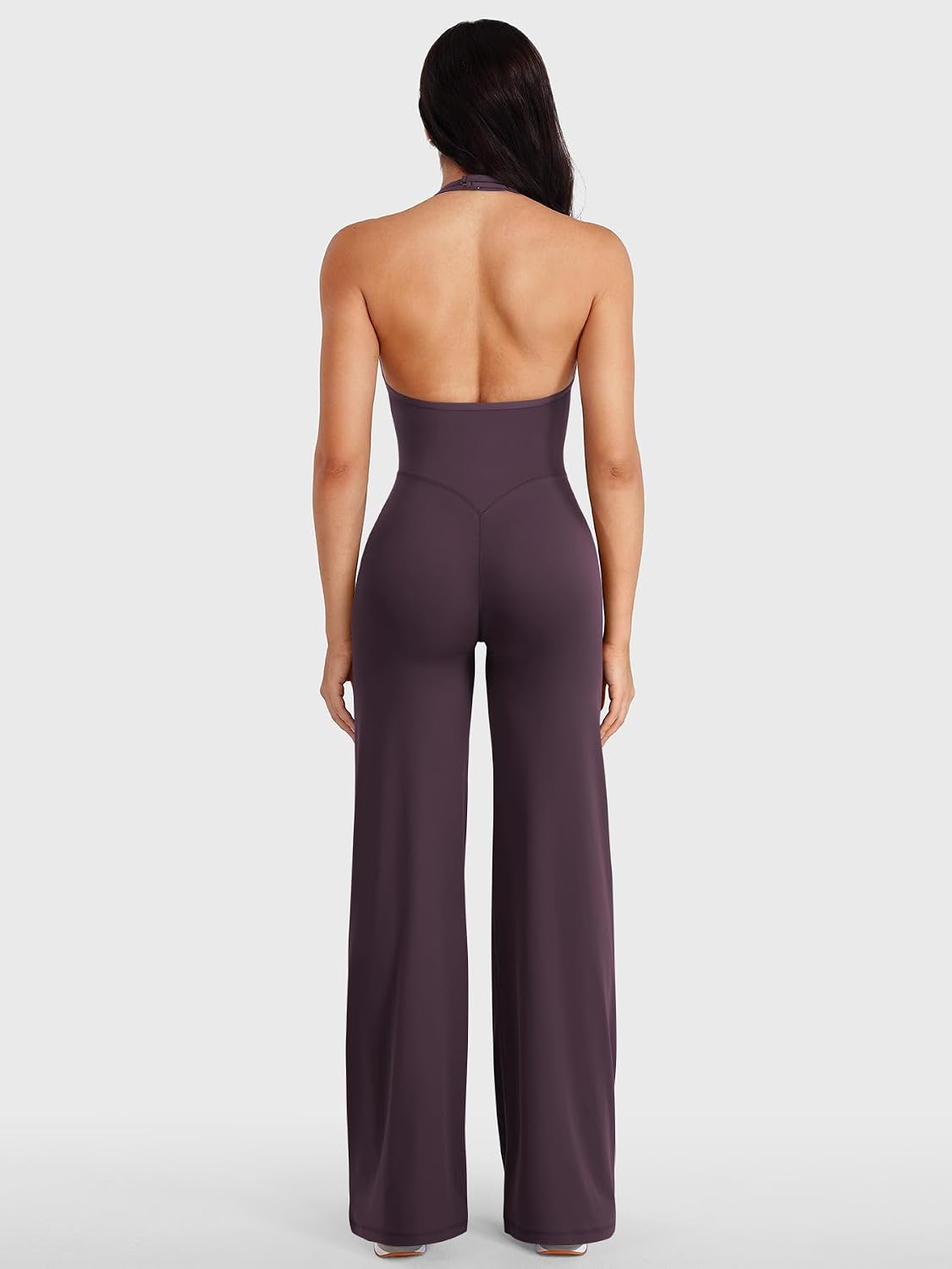 VOYJOY Halter Straight Pants Jumpsuits Hidden Scrunch Yoga Gym Rompers