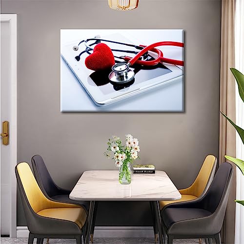 Image of Medical Modern Home Decor 1 Panels Home Decor Stethoscope Pictures Wall Art for Bedroom, Living Room, Office. Framed Ready to Hang (16 inch Wx24 H)