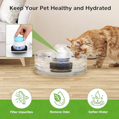 Image of 6 Packs Cat Fountain Filters & 6 Sponge Sets-Compatible with Cepheus 2.7L Glass Pet Fountain
