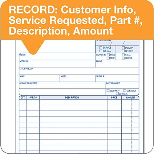 Adams Service Order Form, 3 Part, Carbonless, 5 2/3"X9" Inches, 250 Sets Per Pack (3-584) #TOP3