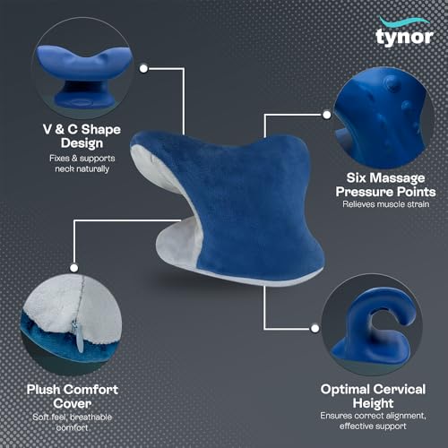 Image of TYNOR Neck Corrector & Relaxer, for Men & Women, Ergonomic Neck Support for Pain Relief & Relaxation, for Posture Alignment | Universal Size, 1 Unit (Blue)