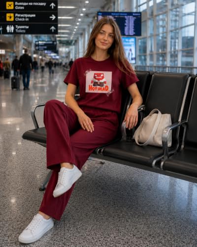 Image of ELVIA Women's Pure Cotton Top and Pyjama Co-Ord Set | Hot Head Graphic Printed Night Suit | Regular Fit Half Sleeve Round Neck T-Shirt with Pajama Loungewear Sleepwear Set for Women