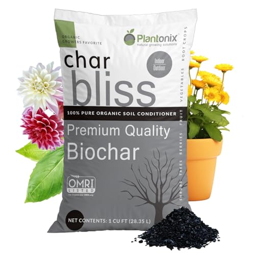 Char Bliss (1 Cubic Ft) - Organic Biochar for Plants - OMRI-Listed Biochar Soil Amendment Organic - Horticultural Charcoal for Plants, Gardening, & Potting Soil - 100% Natural and Renewable Bio Char