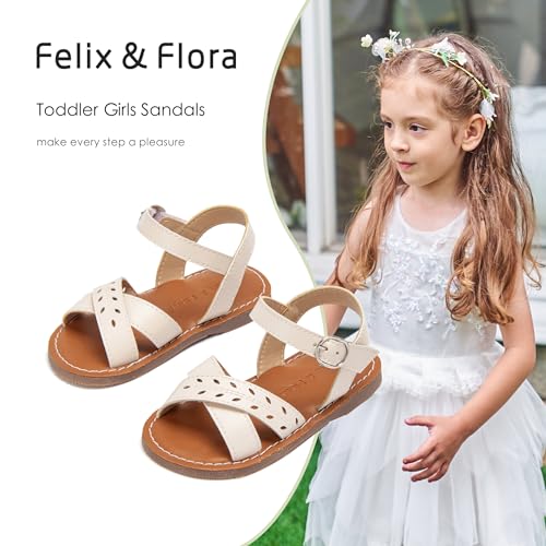 Image of Felix & Flora Toddler Girl Sandals - Little Girl Easter Dress Shoes Lightweight Open Toe Beach Holiday Flats