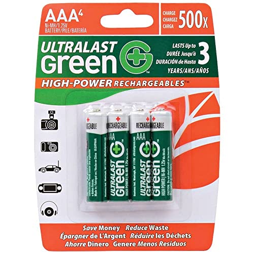 Ultralast ULGHP4AAA AAA Green High-Power Rechargeable Battery - Retail Packaging (4-Pack)