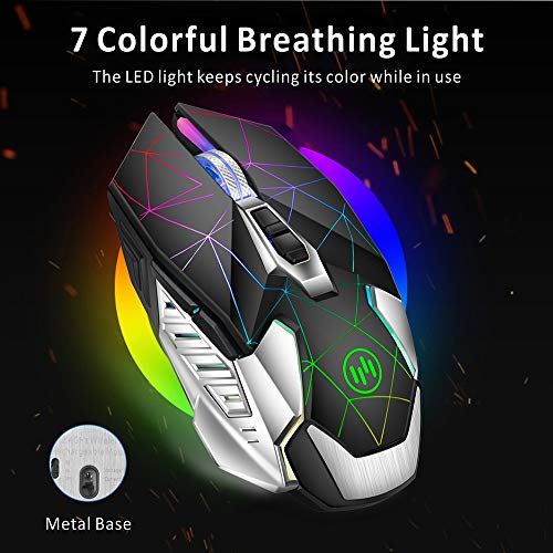 Coener T10 Mouse Gaming Wireless, 2.4G Mouse da Gioco con 3 DPI Regolabile,7 Colori LED Light per PC Laptop Notebook Gamer (Nero)
