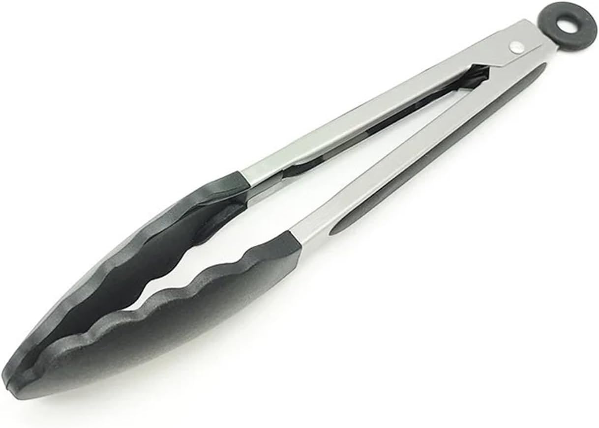 BBQ Tongs, BBQ 1Piece 9 Inch Food Tong Stainless Steel Grill Tongs Non-Slip BBQ Salad Grilling Tong Household Kitchen Cooking Tools Accessories(Black 1pc)