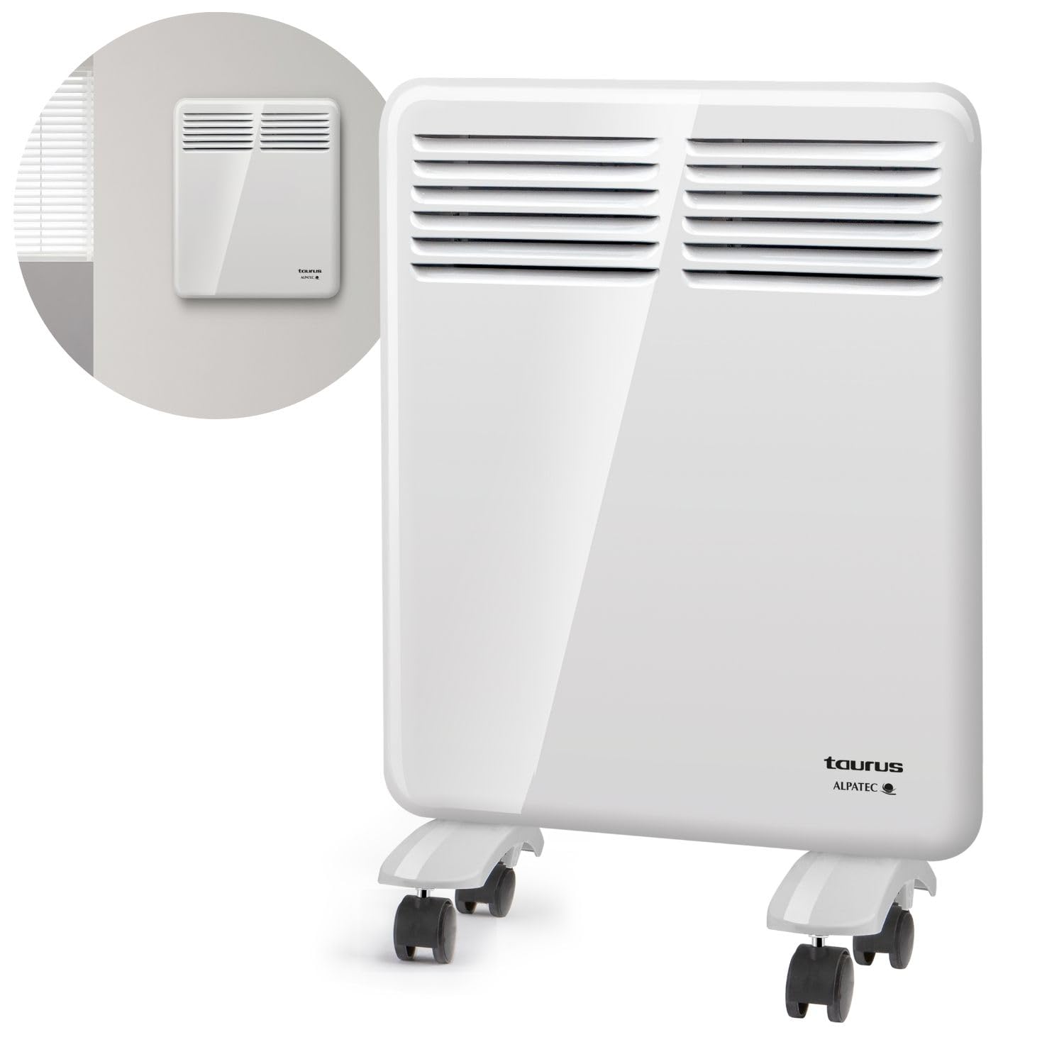 Taurus - Convector | 500W potencia | ideal para Baños | Con Montaje en Pared o Ruedas | Protección IP24 | Pantalla Digital | Programador Semanal