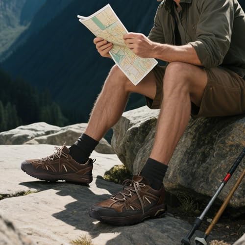 MIXIN Mens Hiking Shoes Lightweight Breathable Anti-Slip Low Top Sneakers for Walking Trekking Outdoor Shoes Brown Szie 11 by MIXIN - Used condition - Image 2