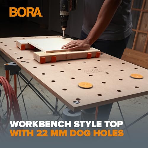 Image of BORA Centipede Workbench Table Top For Bora Centipede Work Stand Saw Horses - 24 inch x 48 inch - Includes Wood Top with 20mm Dog Holes + 6 Quick-Twist Lock Handles for Portable Work Bench, CK22TM Brown