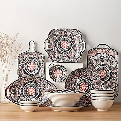 H3TF5J Zestaw stołowy porcelanowy, 15 sztuk ceramicznego zastawy stołowej, projekt, ręcznie szklany rzemiosło, prezent dekoracji domowej