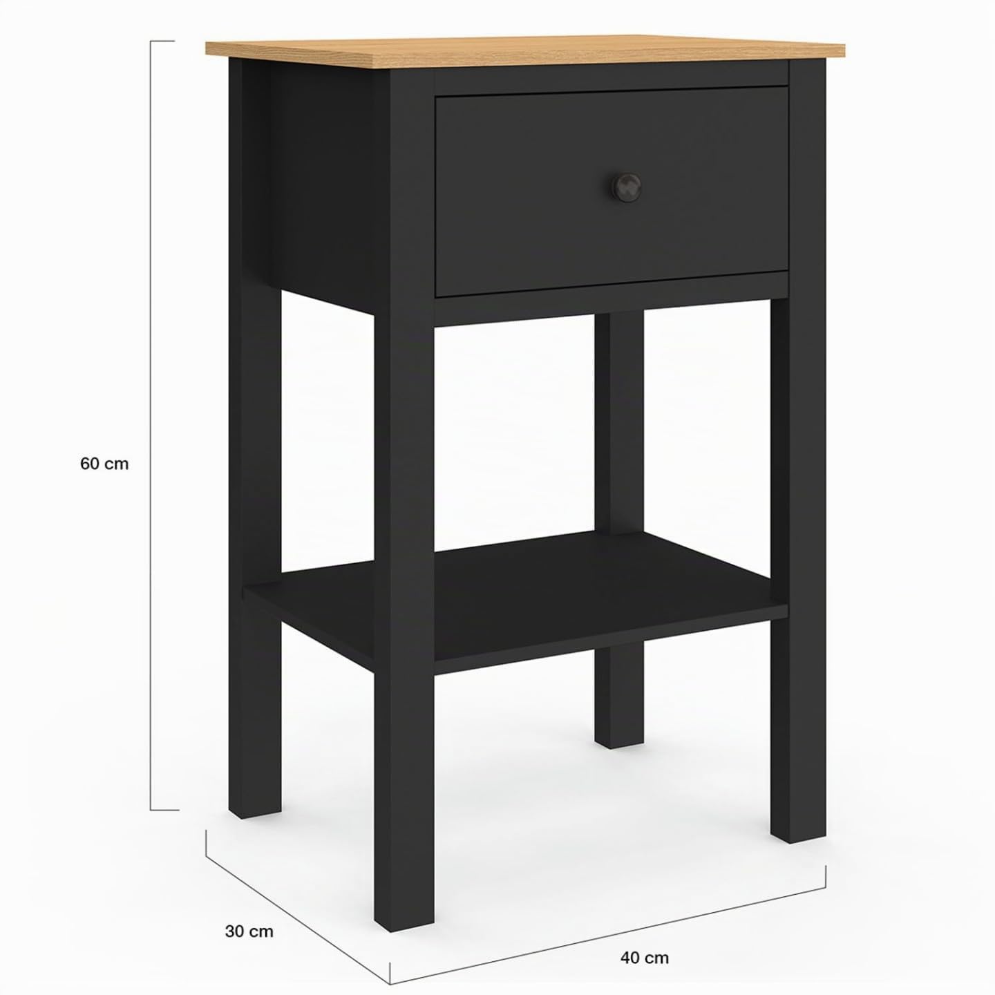 IDMarket - Lot de 2 Tables de Chevet Achille Noir et Plateau Bois