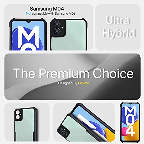 Image of Pikkme Samsung Galaxy M04 / F04 / A04E Back Cover | Crystal Clear Transparent Back | Ultra Hyrbid | Full Camera Protection | Raised Edge | Bumper Back Case (Plastic, Black)
