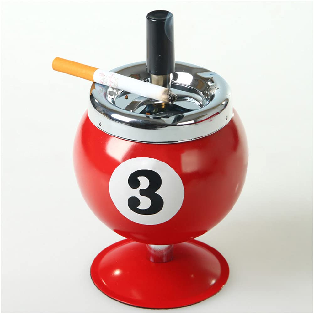 Surakey Billiards Ball Ashtray Pressing Style Metal Ashtray with Spinning Tray Creative Rotating Ashtray Detachable Ash Tray with Lid Windproof for Indoor Outdoor Use Black