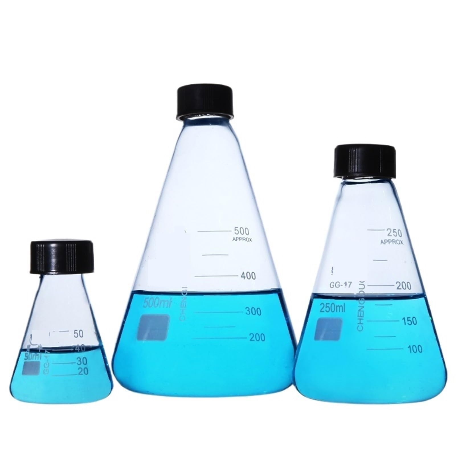 Matraz aforado de borosilicato, 1 matraz cónico de Vidrio con tapón de Rosca, matraz Erlenmeyer Triangular de Vidrio de borosilicato Grueso, Equipo de Laboratorio
