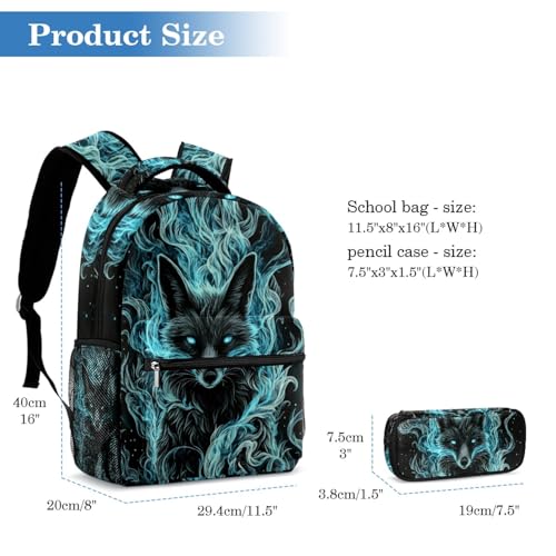 Ensemble sac à dos motif renard vert foncé avec sa trousse