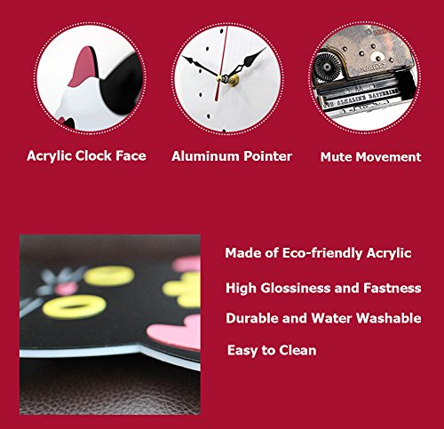 Topkey Wall Clock Creative Diy Cat Acrylic Wall Clock With Swing Tail Pendulum For Living Room Bedroom Kitchen Home Décor - Battery Not Included (42Cm X 18Cm) Black #TOP2