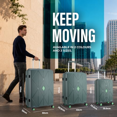 Image of American Tourister Qubiz | Cabin Trolley Bag (55 cm) | 360 8 Wheel Travel Luggage | Hard Case Polypropylene Suitcase | Recessed Combination Lock | Green