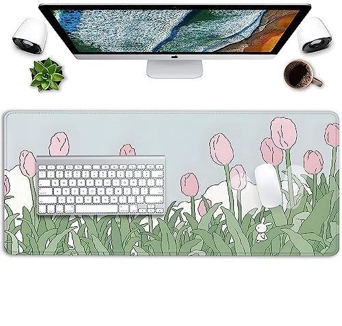 Image of Tulip Flower Mouse Pads,Pink Mouse Pad for Woman,Large Desktop Mat for Keyboard and Mouse,XL Mousepad for Home Work Game(27.5X11.8 in)
