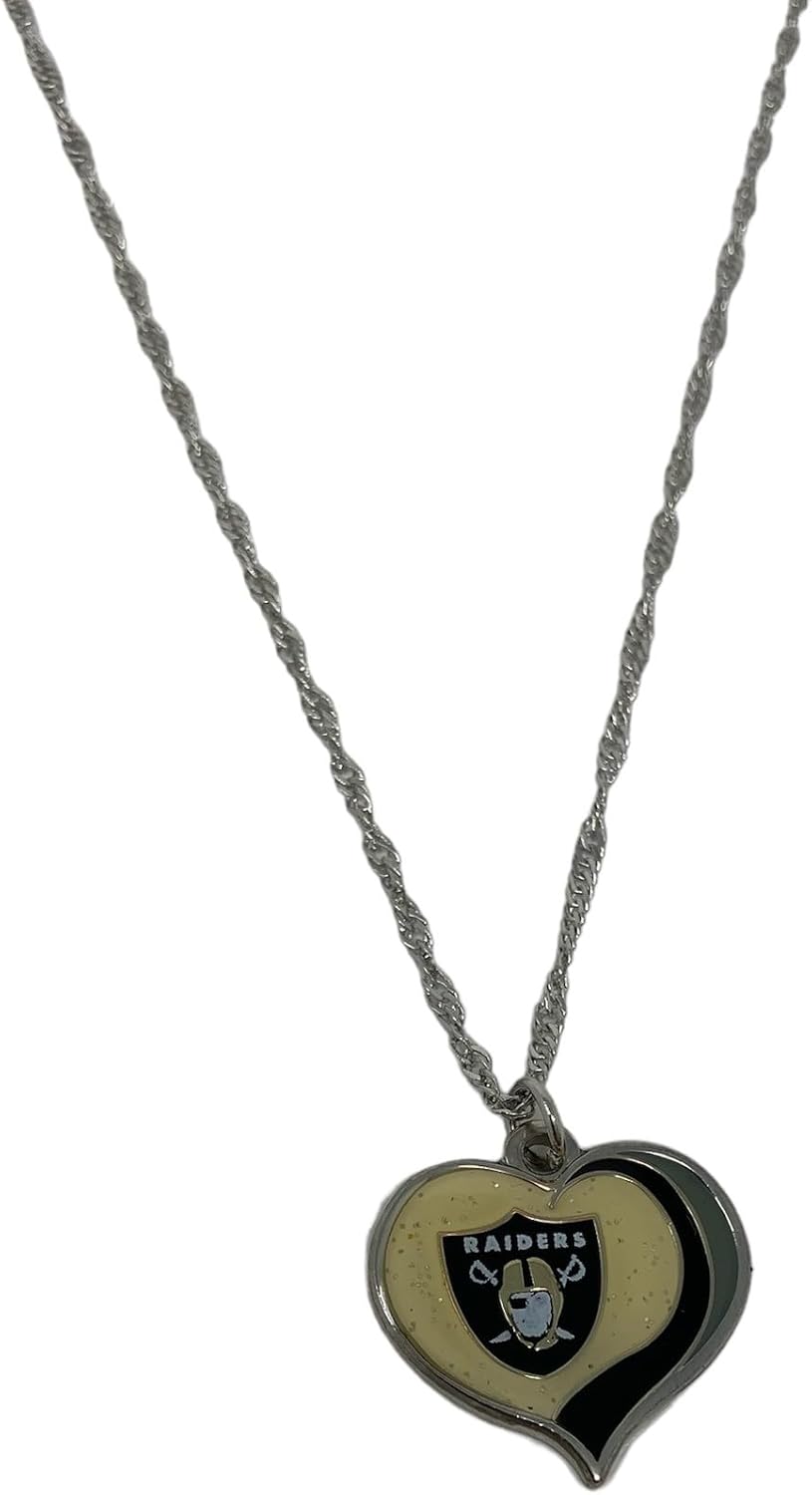 Pro Specialties Group NFL Las Vegas Raiders Glitter Heart Swirl Chain & Charm 20 inches, Women's Charm Necklace