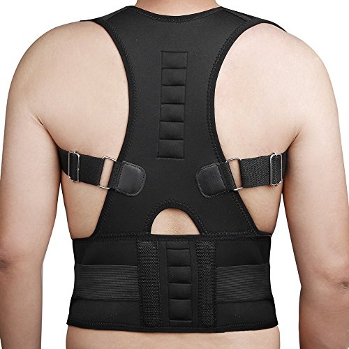 Medical-Grade Adjustable Magnetic Posture Support Back Brace - Relieves Neck, Back and Spine Pain - Improves Posture (Small) (Black) by Poscure(TM)