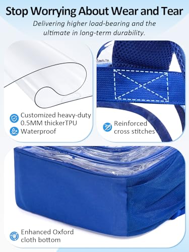 Image of Double-Layer Clear Backpack Heavy Duty, 17 Inch Large Clear Bookbag, Transparent See Through Backpack For School, Work, College, Travel, Sport- Blue
