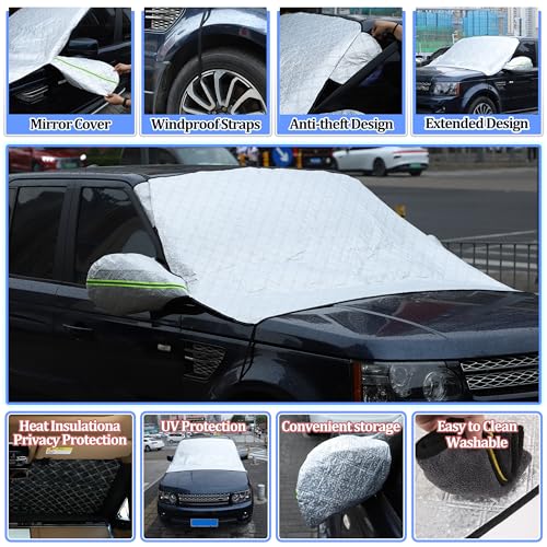 Image of Windshield Snow Cover for Range Rover Sport 2005-2013, Car Snow Cover, Front Windshield Sunshade, Exterior Windscreen Sun Shade, UV-Rays Sun Ice Snow Frost Protector, 4-Layer Windshield Cover