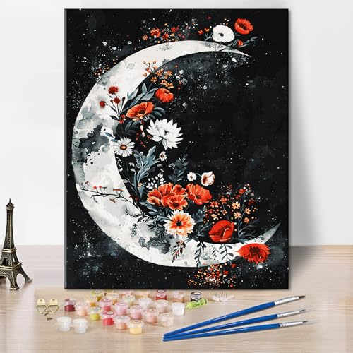 Rebotipy Moon Canvas Paint by Numbers Kits Adults Flowers Paint ...