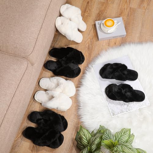 Toulite 6 Pairs Wedding Bridesmaid Slippers Women Fluffy Open Toe Fuzzy Plush Slippers, US9-104