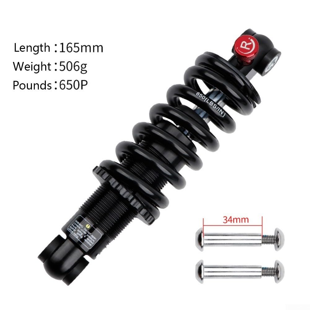 Ammortizzatore posteriore per mountain bike da discesa, molla elicoidale in lega di alluminio con regolazione di rimbalzo e precarico, nero, lunghezza 150 mm (165 mm x 650)
