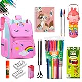 Kit Escolar Premium com Mochila Unicórnio Rosa, 38 Peças, Inclui Caderno, Lápis de Cor, Canetas, Borrachas, Material Completo para Estudantes