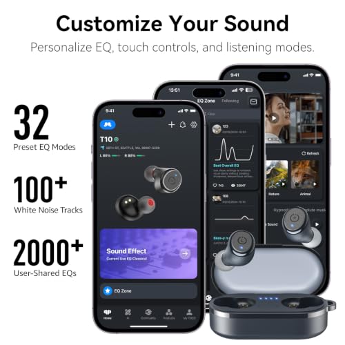 Image of TOZO T10 Wireless Earbuds Bluetooth 5.3 Headphones, App Customize EQ, Ergonomic Design, 55H Playtime, Wireless Charging Case, IPX8 Waterproof Sound in-Ear Headset, New Version