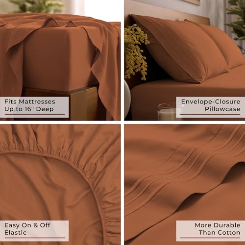 Image of Mellanni Twin Sheets Set - 3 PC Iconic Collection Bedding | Hotel Luxury, Extra Soft, Cooling Bed Sheets - Wrinkle, Fade, Stain Resistant (Twin, Terracotta)
