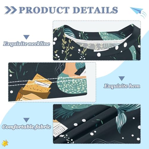 ALAZA Kids Rash Guard Girls Toddler Swim Shirts Short Sleeve Mermaid Reading UPF 50+ 3T3