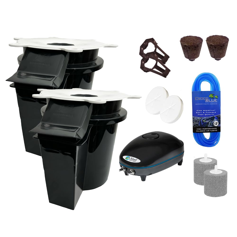 DWC Hydroponics Grow System, 5-Gallon Deep Water Culture, Air Hose, Air Pump, and Air Stone (2)