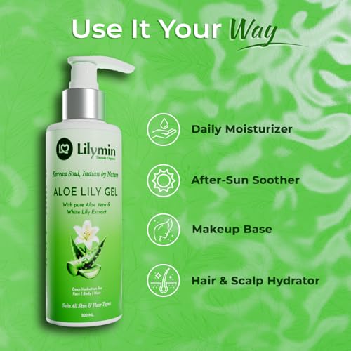 Image of Aloe Lily Gel with Allantoin & Hydroxyethyl Urea - 200ML, Clean - Natural & Organic, Soothing & Hydrating Gel, for Men & Women, All Skin Types, Brightening-Calming & Moisture Lock Radiant Skin