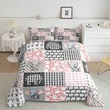 Feelyou Elephant Bedding Set Toddler Size Boho Exotic Style Comforter Set for Kids Boys Girls Decor 3D Wild Animal Comforter Pink Grey Duvet Set Bedroom Quilt Set