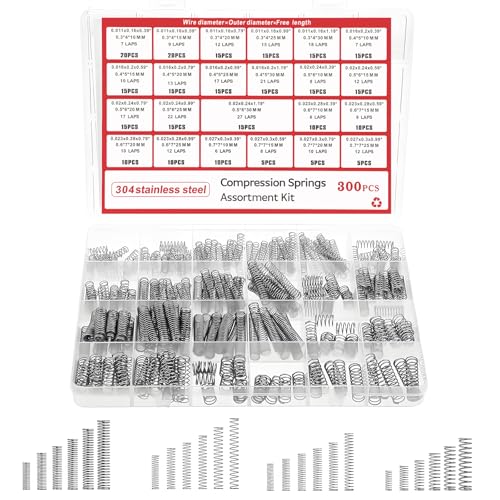 300-teilig Edelstahl Druckfedern Set, 23 Größen Federn Metall Spannfeder, 304 Edelstahl Kleine Federn Spiralfedern, Druckfedern Sortiment für Reparaturen zu Hause und mechanische Projekte
