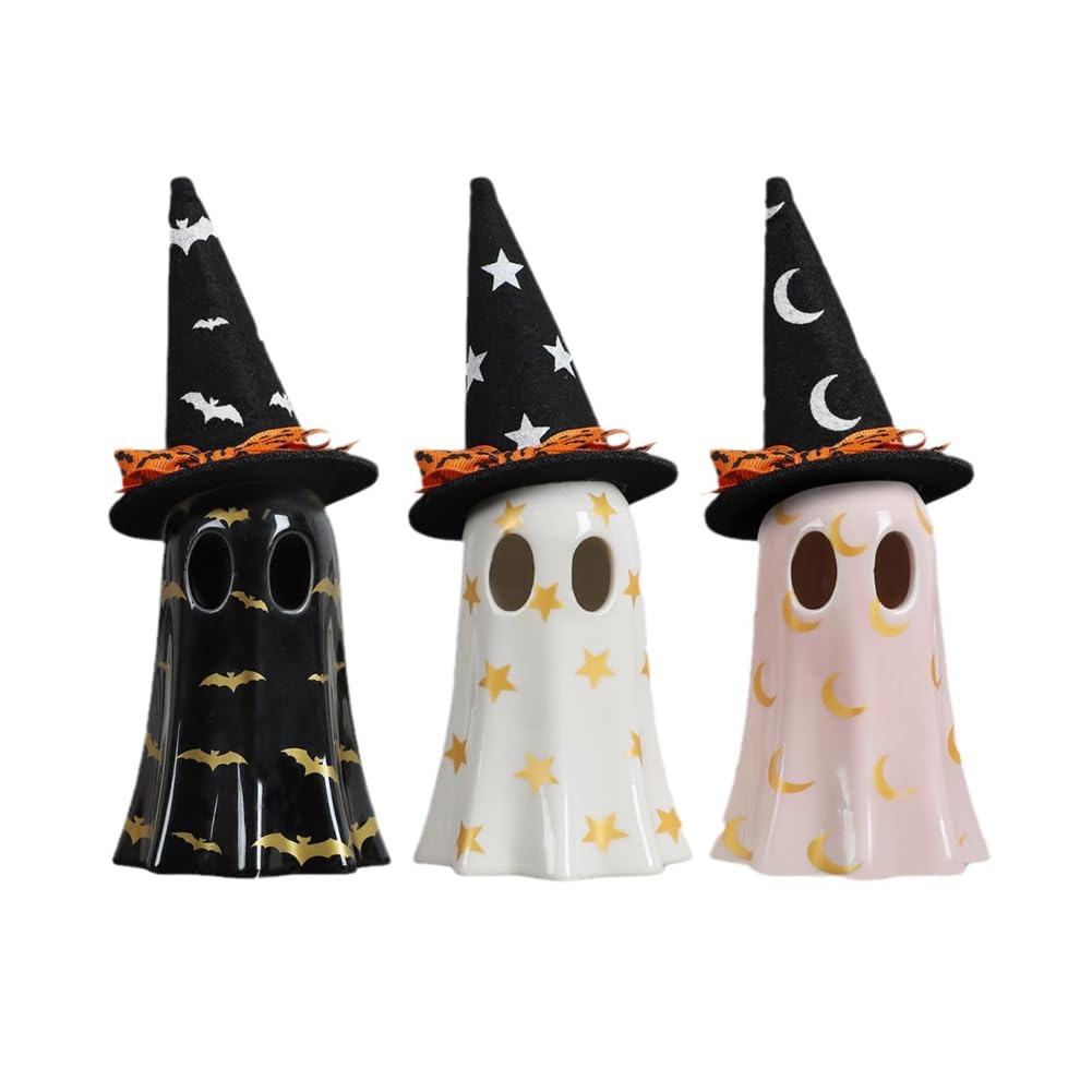 Fantôme d'Halloween en 3 pièces avec chapeau de sorcière pour salon