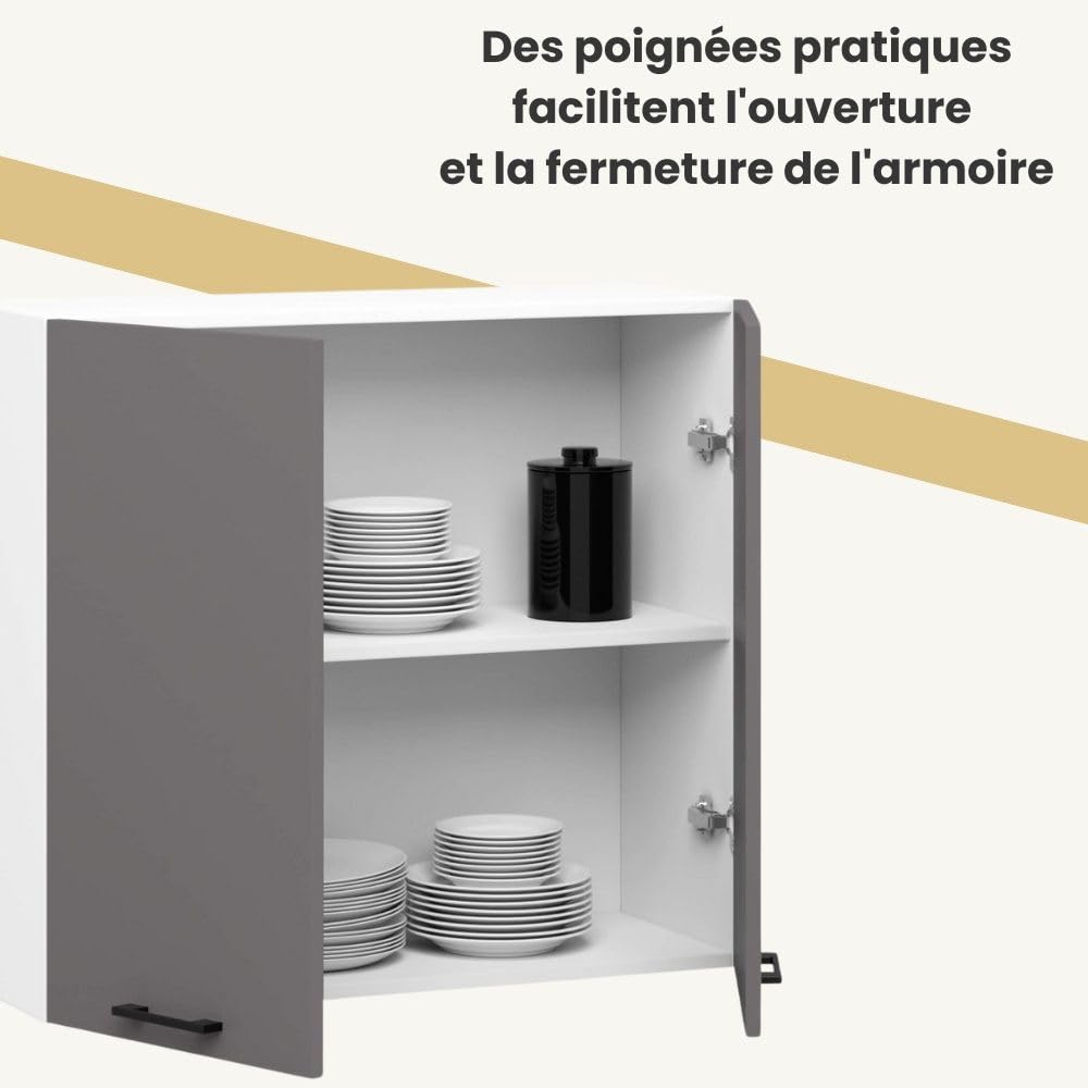 AKORD | Armoire de Cuisine Suspendue - Oliwia 80 cm H720 | Meuble avec 2 Portes | Armoire de Rangement | 80 x 30 x 72 cm | Blanc & Gris Graphite