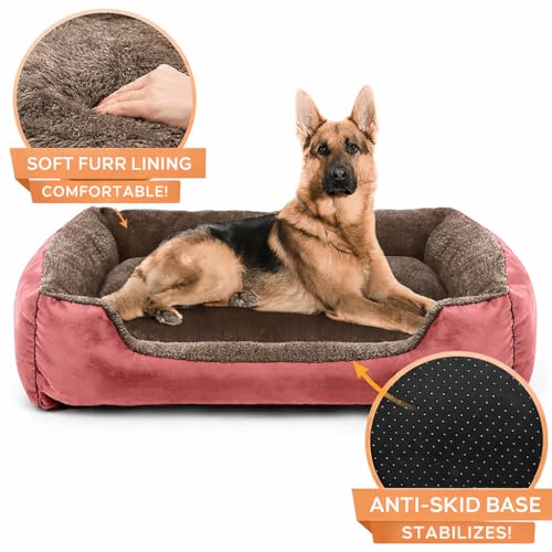 Image of SITSNOOZE Dog Beds Dogs & Cats, Rectangle Washable Pet Bed Comfortable and Breathable Pet Sofa Warming Orthopedic and Non-Skid Bottom (Reversible) (Brown & Rose Gold, XXL)