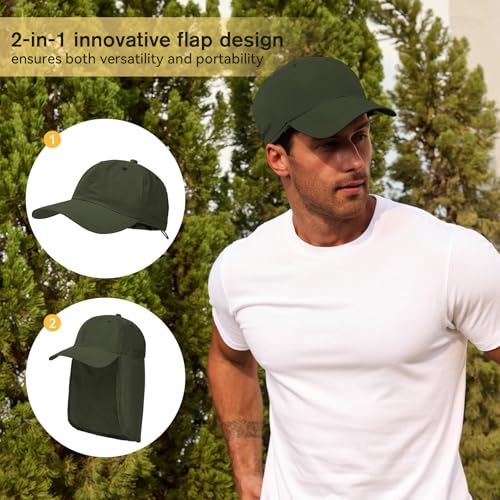 Image of American Trends Mens Sun Hat with Neck Flap, UV Protection Outdoor Flap Hat, Packable Soft Fishing Hiking Gardening Hat