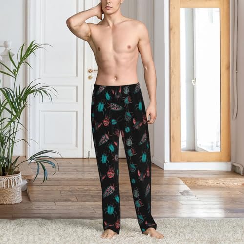 Colorful Insect Print Adult Sleep Lounge Pajama Pants,Super Soft Men Pajama Bottoms With Pockets Drawstring2