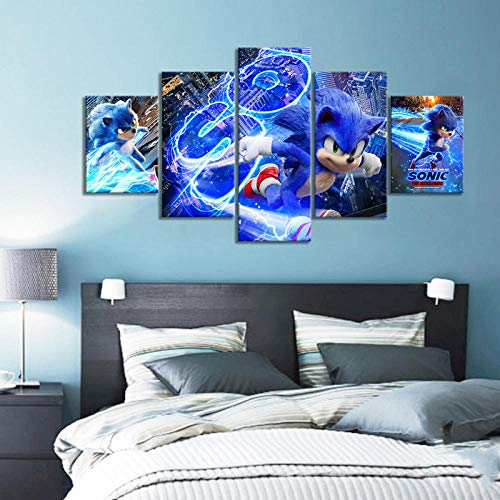 TJJS Cuadro sobre Lienzo 5Pcs Sonic The Movie Poster Artwork HD Cartoon Wall Picture para la...