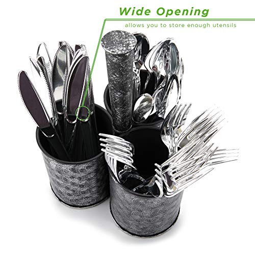 Mind Reader Utensil Caddy [3 Round Compartment] Metal Rustic Flatware Organizer, Silverware Storage, Cooking Utensils Holder For Kitchen, Restaurants, Outdoor, Picnics, And Camping (Black Print) #TOP1